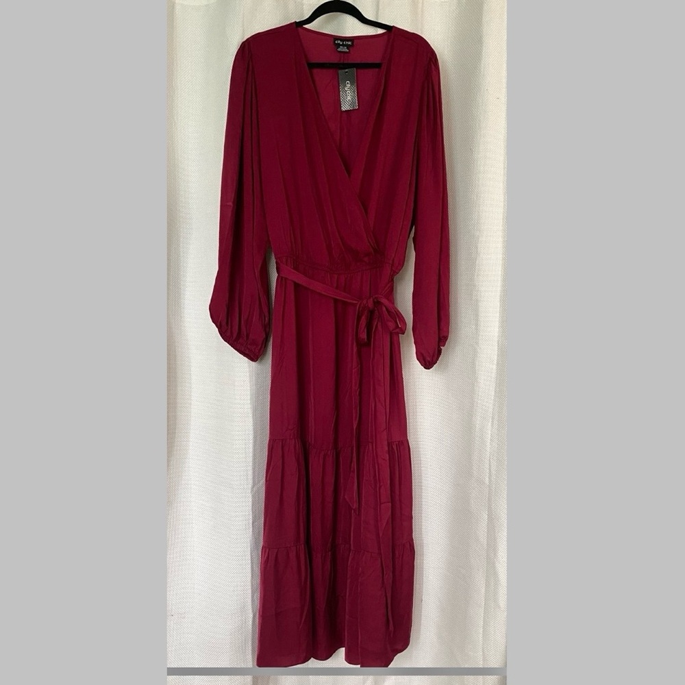 City Chic Deep Red Long Sleeve Dress
